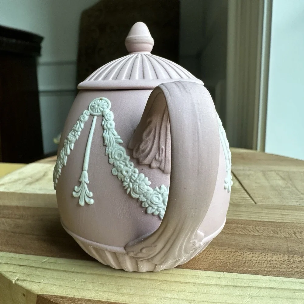 Wedgwood Pink White Jasperware Mini Teapot 3.6 Inch Lid Floral Classical Signed